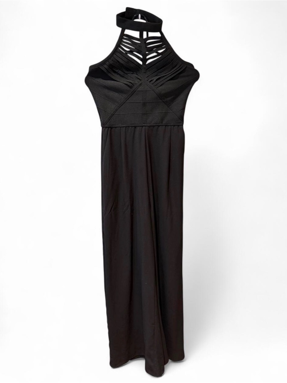 bebe Black Halter Maxi with Strappy Cutout Bodice